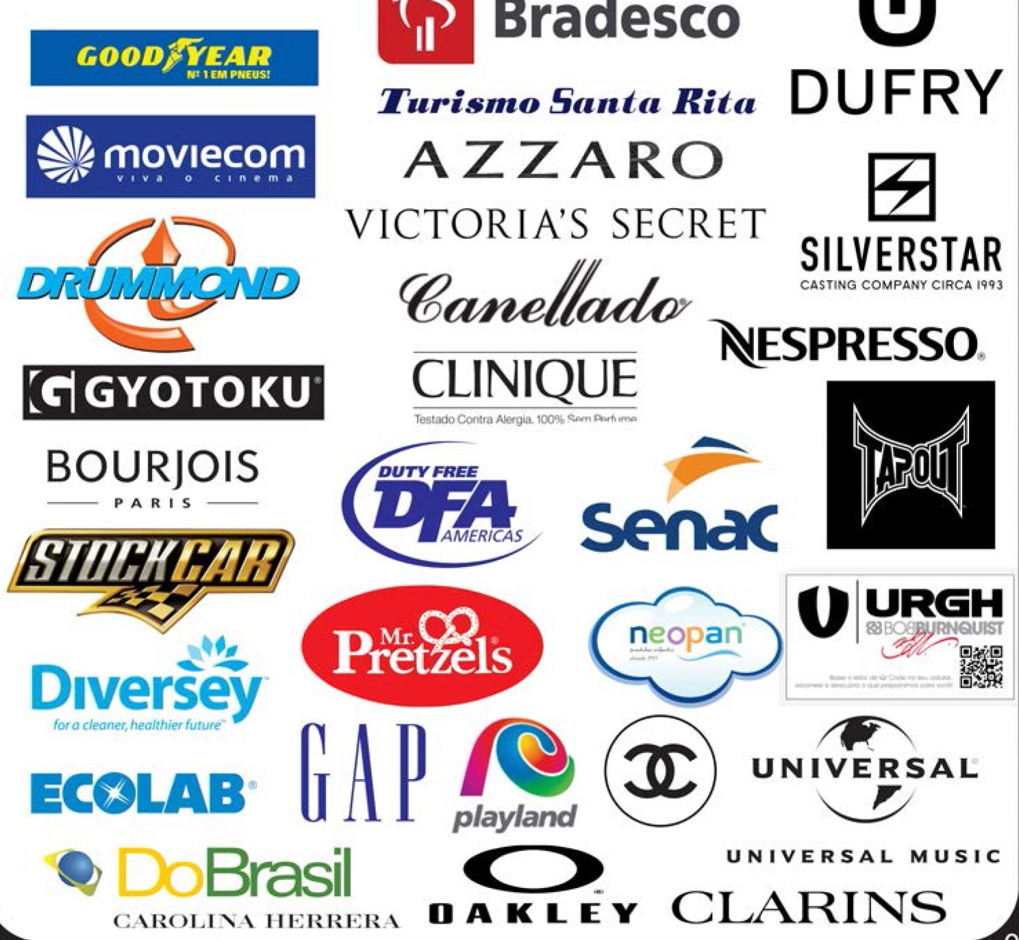 Painel com logotipos de marcas e instituições atendidas pela Kapalê